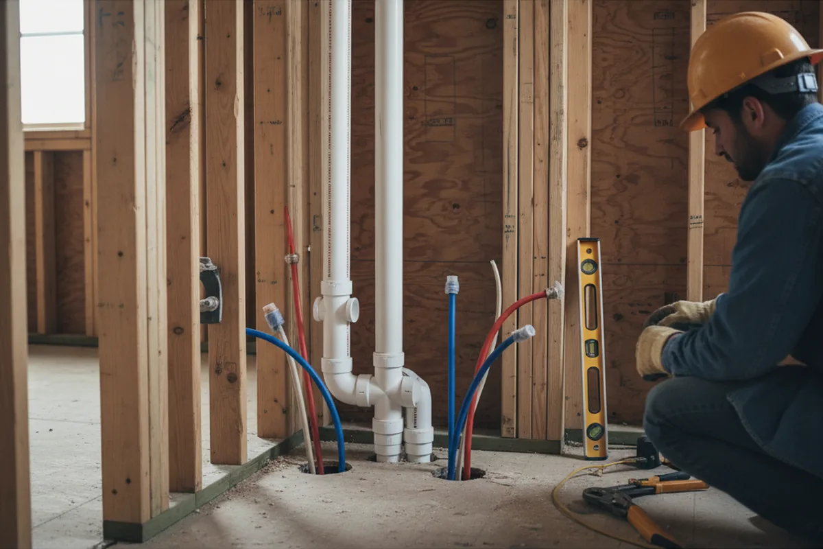 Drain and supply rough-in during Sump Pump Repair in Benton